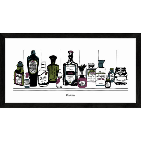 Art print of Victorian apothecary shelf with potions.