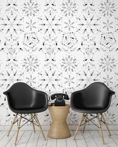 room shot with synchronised swimmer wallpaper design in monochrome