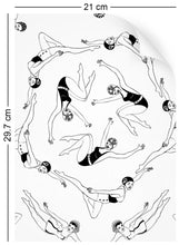 Load image into Gallery viewer, a4 wallpaper swatch with synchronised swimmer design in monochrome