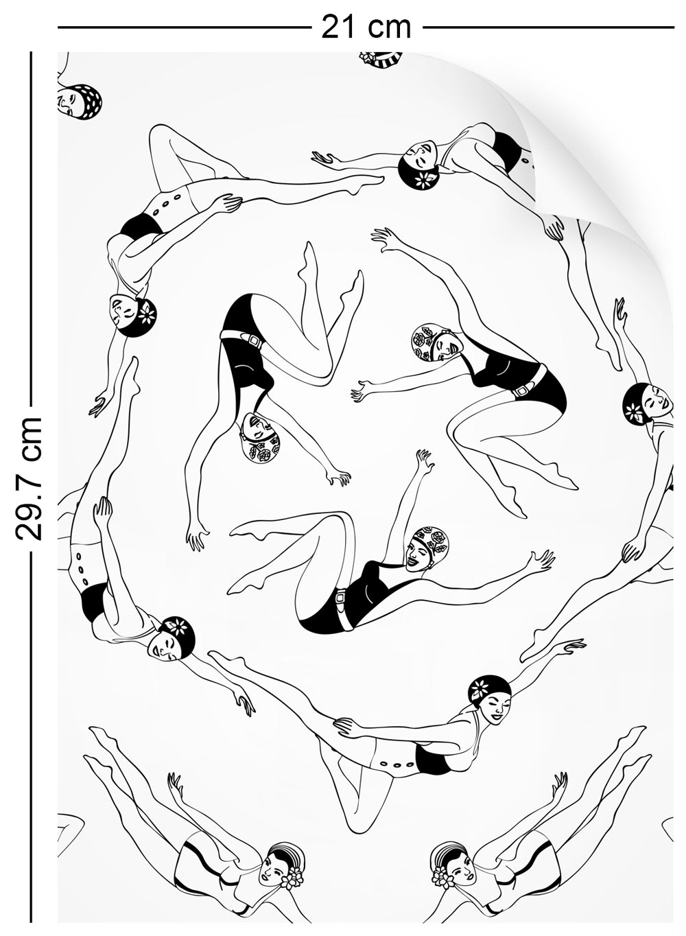 a4 wallpaper swatch with synchronised swimmer design in monochrome