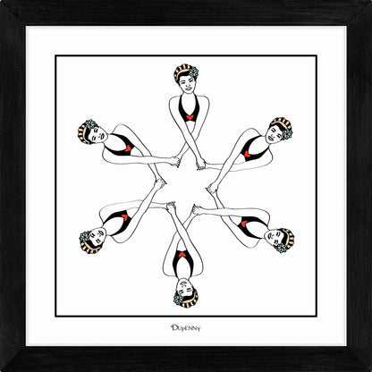 Art print featuring six synchronised swimmers.