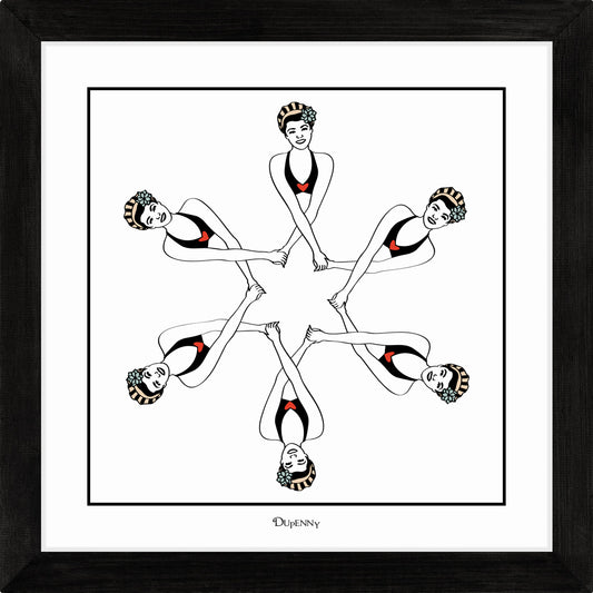 Art print featuring six synchronised swimmers.