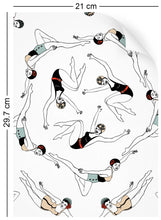 Load image into Gallery viewer, a4 wallpaper swatch with synchronised swimmer design in retro colours