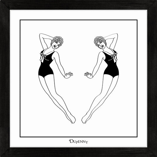 Monochrome art print featuring two synchronised swimmers.