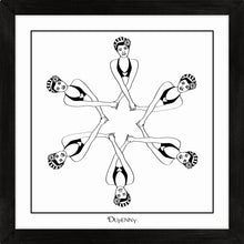 Load image into Gallery viewer, Monochrome art print featuring six synchronised swimmers.