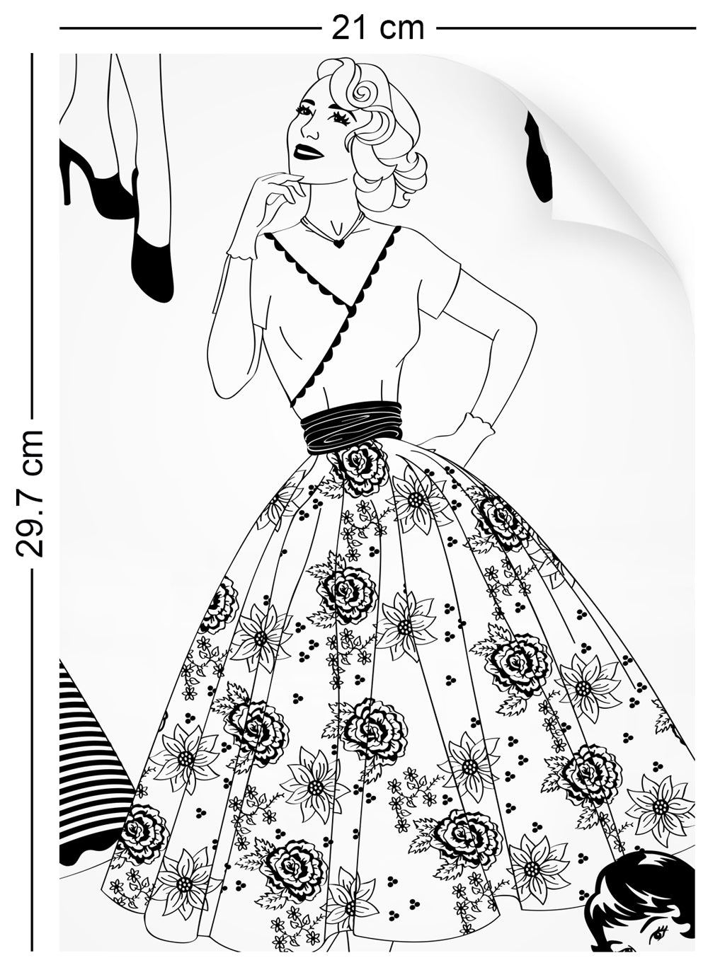 a4 wallpaper swatch with vintage dresses and ladies fashion in monochrome