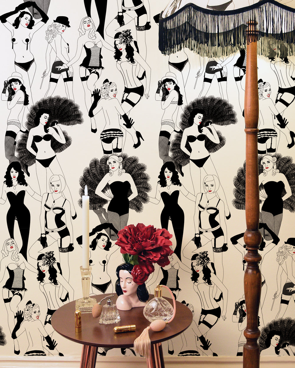 Dupenny's infamous Burlesque Wallpaper featuring sultry red lips