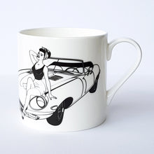 Load image into Gallery viewer, Pinup on Classic Car Bonnet bone china mug by Dupenny