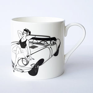 Pinup on Classic Car Bonnet bone china mug by Dupenny