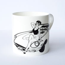 Load image into Gallery viewer, Jaguar E-Type Pinup Girl bone china mug by Dupenny