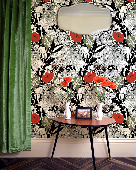 Dupenny's pretty English Garden wallpaper in Colour